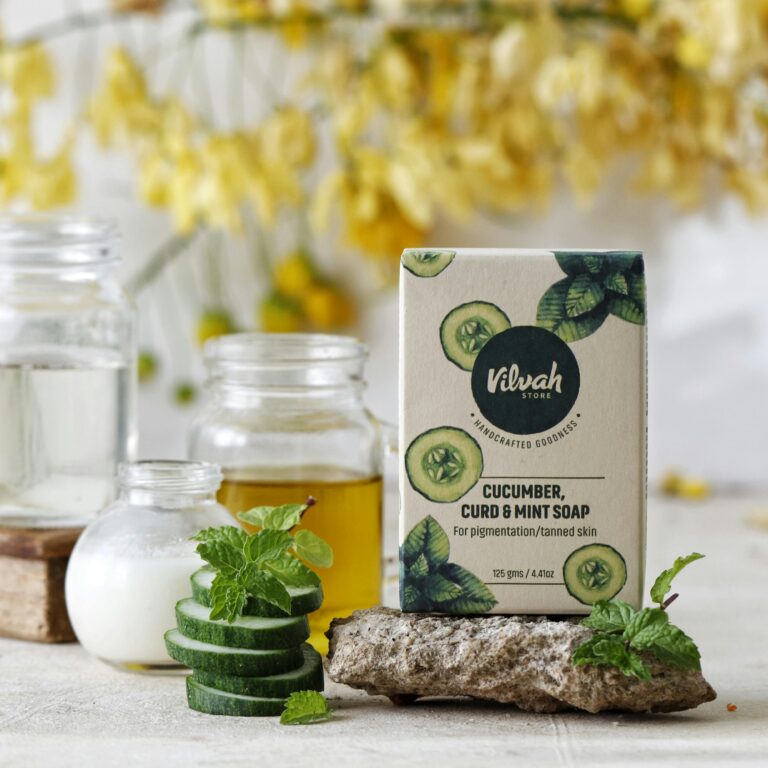 Elegant display of handcrafted cucumber soap with natural ingredients for skincare.